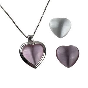 Interchangeable Heart Pendant Purple Pink Sterling Silver Necklace 18" Box Chain